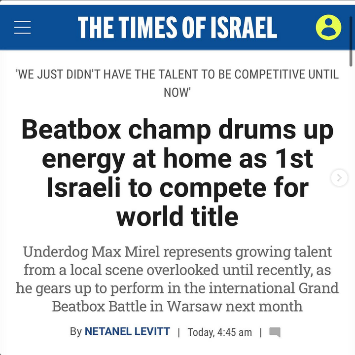 Beatbox champ drums up energy at home as 1st Israeli to compete for world title | Times of Israel