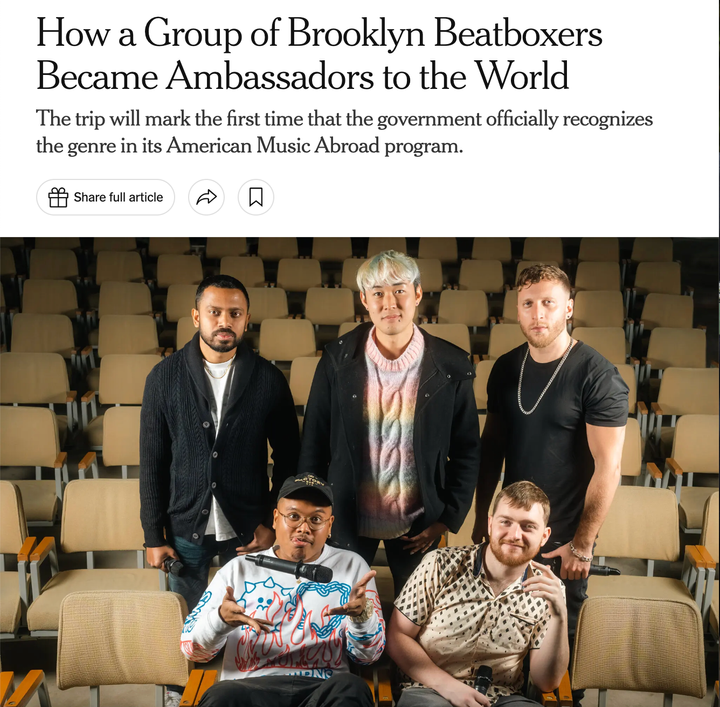 Screenshot of Tani's article about the Beatbox House in the New York Times with photo of the beatbox house.