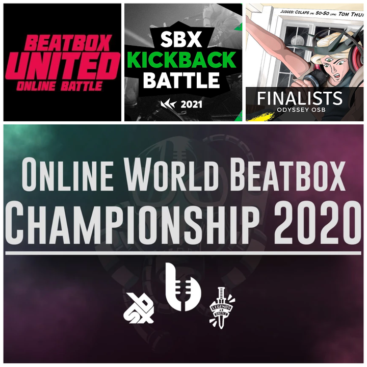 Collage of Covid-era beatbox event logos. 