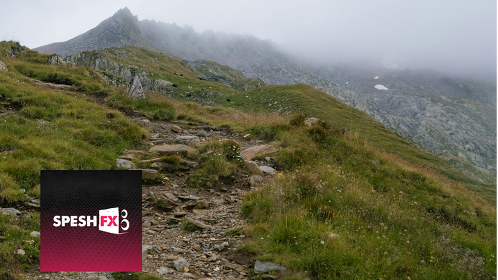 SpeshFX logo on a mountain path